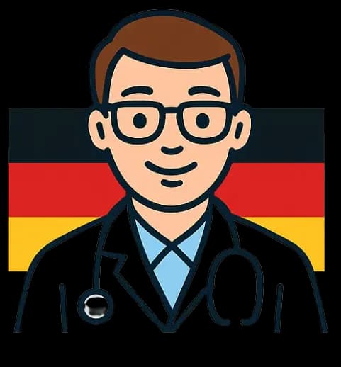 Arzt bereitet sich mit FSP Trainer auf die Fachsprachprüfung vor - KI-gestützte Lernplattform für medizinisches Deutsch